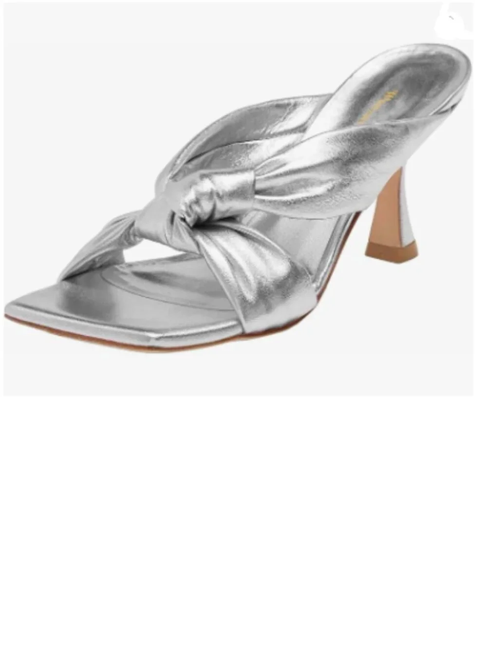 Wansseny Silver Open Square Toe Mid Heel Mules Slip On Ladies Summer Sandals